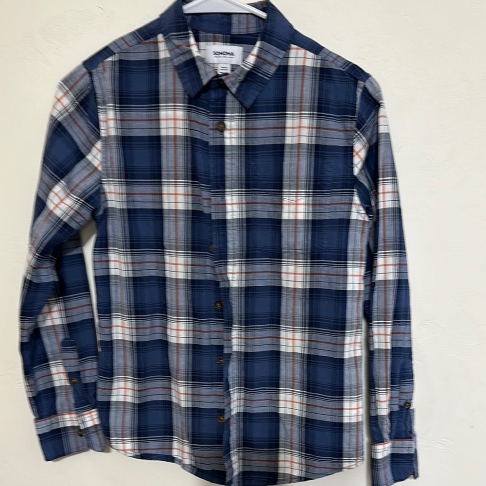 Sonoma Plaid Blue button down Youth Size M